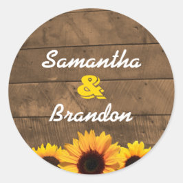 Pegatinas personalizados de girasoles y madera rús