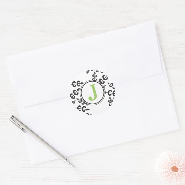 Pegatinas personalizados de monograma de flechas d (Sobre)