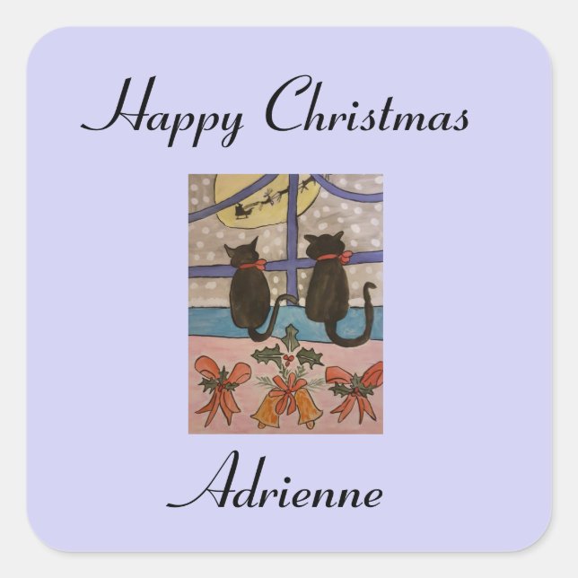 Pegatinas personalizados de Navidades de gato negr (Anverso)