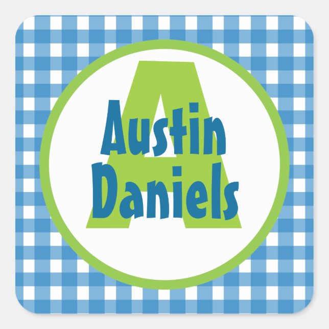 Pegatinas personalizados del Monograma de Gingham  (Anverso)