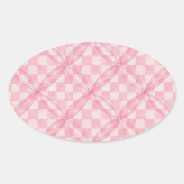 Pegatinas PINK CHECK QUILE Oval (Anverso)