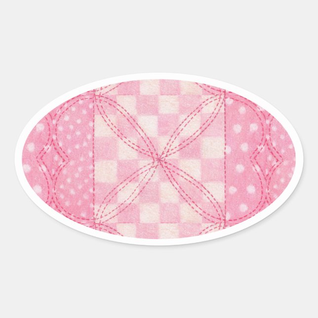 Pegatinas PINK HEART QUILT Oval (Anverso)