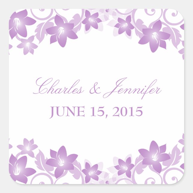 Pegatinas Purple Simple Floral Wedding (Anverso)