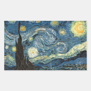 Pegatinas rectangulares de la noche estrellada de