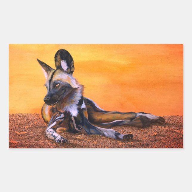Pegatinas rectangulares de Perro Salvaje Africano (Anverso)