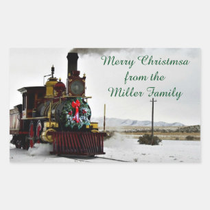 Pegatinas rectangulares de tren de Navidad vintage