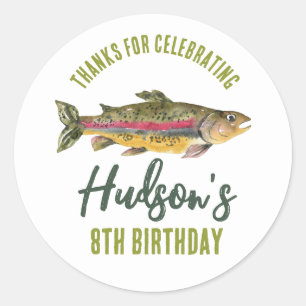 Pegatinas redondas clásicas de cumpleaños de pesca