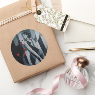 Pegatinas redondas clásicas de mujer Art Deco Sile