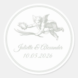 Pegatinas redondas Cupido Sage Gray Toile de Jouy