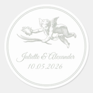 Pegatinas redondas Cupido Sage Gray Toile de Jouy