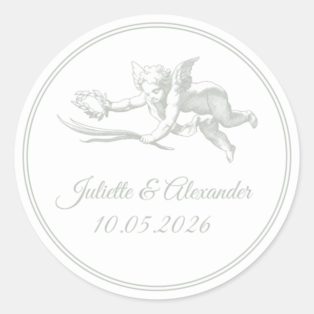 Pegatinas redondas Cupido Sage Gray Toile de Jouy (Anverso)