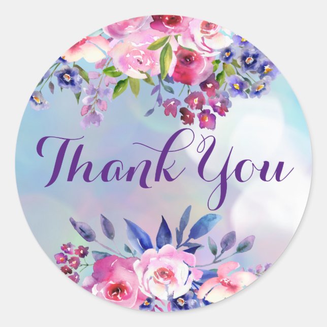 Pegatinas redondas de agradecimiento de flores en  (Anverso)