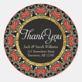 Pegatinas redondas de agradecimiento de rojo, negr