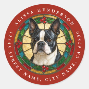 Pegatinas redondas de Boston Terrier de Navidad
