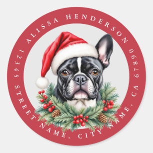 Pegatinas redondas de Boston Terrier de Navidad