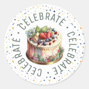 Pegatinas redondas de celebraciones, tartas y conf