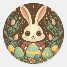 Pegatinas redondas de conejito de Pascua vintage l