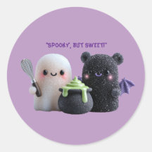 Pegatinas redondas de fantasma y oso lindos, espel