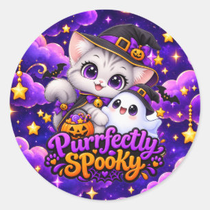 Pegatinas redondas de gato de Halloween perfectame