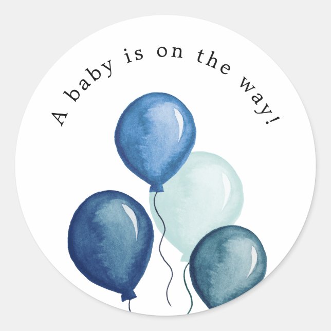 Pegatinas redondas de globos azules para baby show (Anverso)