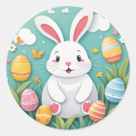 Pegatinas redondas de huevos de conejo de Pascua d