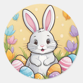 Pegatinas redondas de huevos de conejo de Pascua j