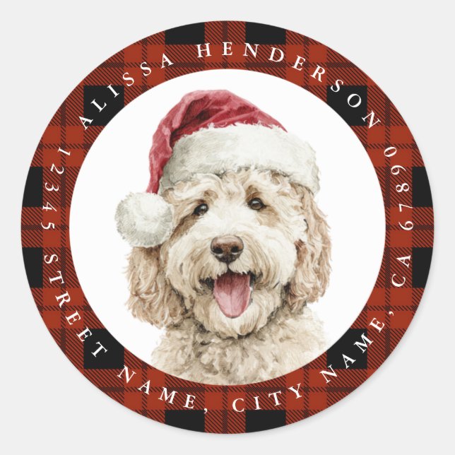 Pegatinas redondas de Labradoodle de Navidad (Anverso)