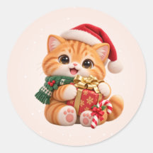 Pegatinas redondas de Meowy Navidad Gatito Lindo