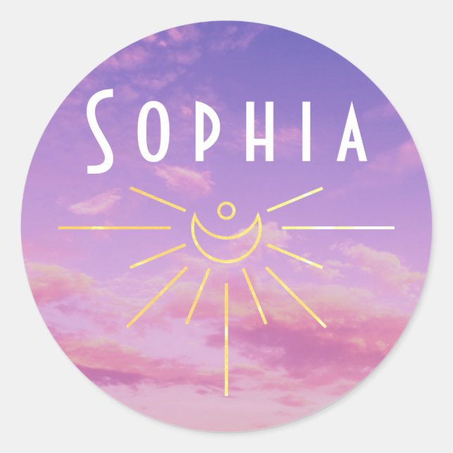 Pegatinas redondas de nombre Sophia Boho Hippie (Anverso)