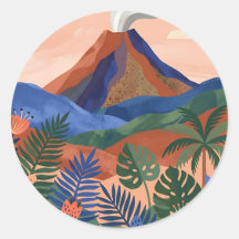 Pegatinas redondas de paisaje volcánico – Terracot