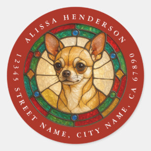 Pegatinas redondas de perro Chihuahua de Navidad