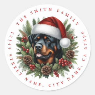 Pegatinas redondas de perro Rottweiler de Navidad