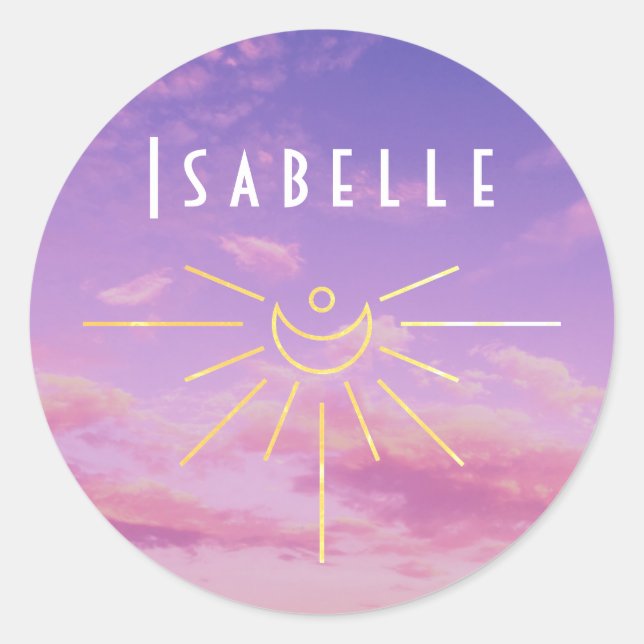 Pegatinas redondas del nombre Isabelle Sol Boho Hi (Anverso)