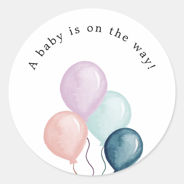 Pegatinas redondas para baby shower con globos (Anverso)
