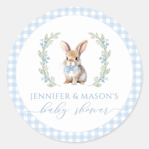 Pegatinas redondas para baby shower de conejito de