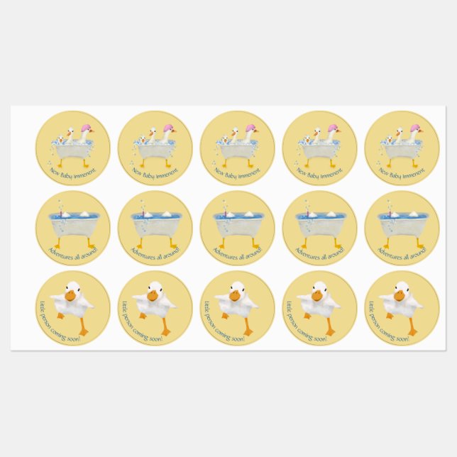 Pegatinas redondas para baby shower de patito (Hoja)