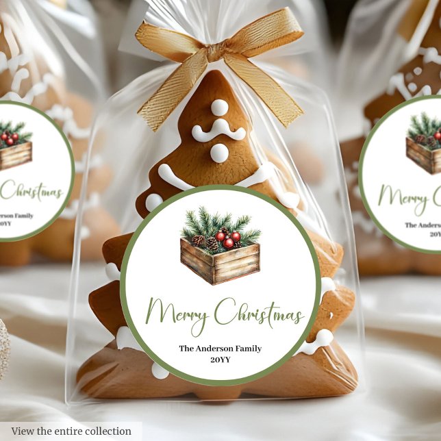 Pegatinas redondas para regalos de Navidad clásica (Cozy Boho Classic Holiday Gift Wrap Round Sticker

)