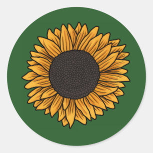 Pegatinas redondas verdes de girasol