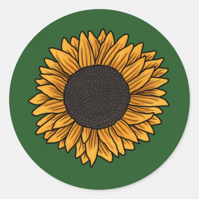 Pegatinas redondas verdes de girasol (Anverso)