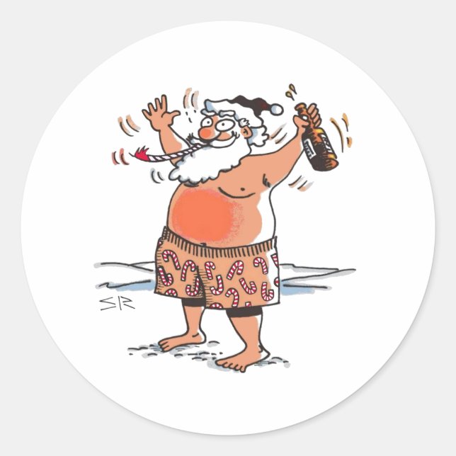Pegatinas redondos borrachos de Santa (Anverso)