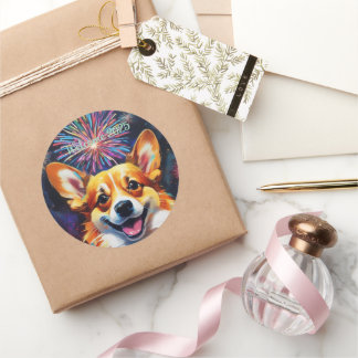 Pegatinas redondos clásicos con fuegos artificiale