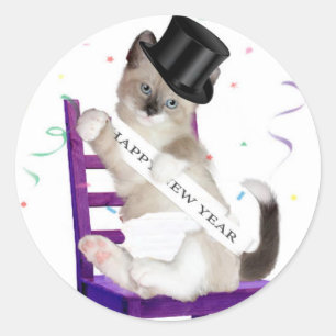 Pegatinas redondos clásicos del gatito del Año