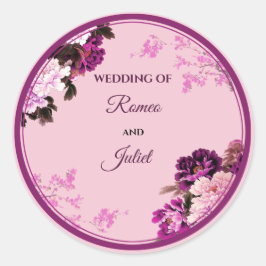 Pegatinas redondos de Boda de anillo morado floral