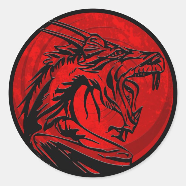 Pegatinas redondos de dragón negro rojo (Anverso)