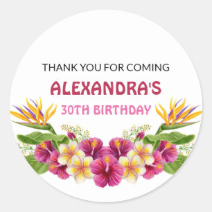 Pegatinas redondos de Fiesta rosa tropical floral 