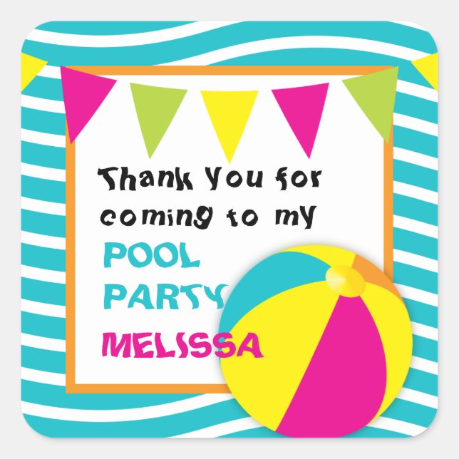 Pegatinas redondos de Fiestas de Beach Ball/Pool (Anverso)