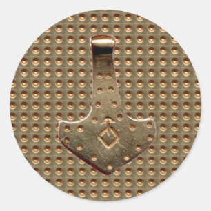 Pegatinas redondos de gran tamaño Gold Thor Hammer