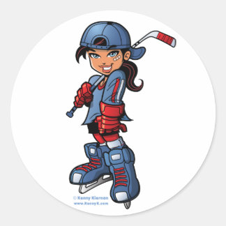 Pegatinas redondos de hockey Chica de 3"