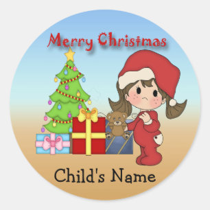 Pegatinas redondos de la niña pequeña del navida