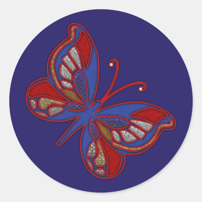 Pegatinas redondos de mariposa azul blanco rojo (Anverso)
